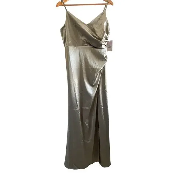 Birdy Grey New Catherine Shiny Satin Moss Green Large Dress - Picture 2 of 16